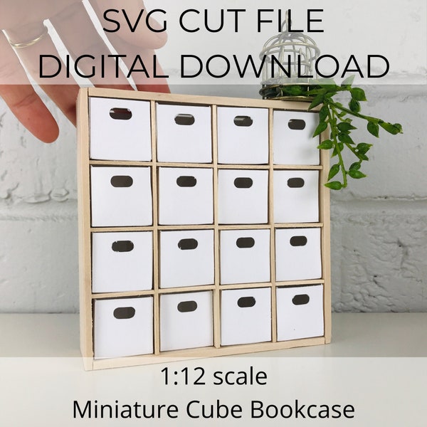 SVG file for 1:12 scale dollhouse miniature cube bookcase shelves, 1/12 scale miniature, SVG cut for Cricut Maker