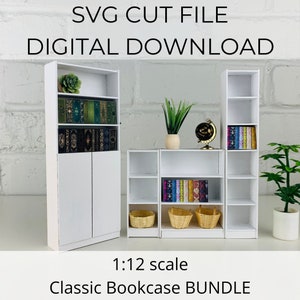 SVG file for 1:12 scale dollhouse miniature Classic Bookcase shelves BUNDLE, 1/12 scale miniature, SVG cut for Cricut Maker