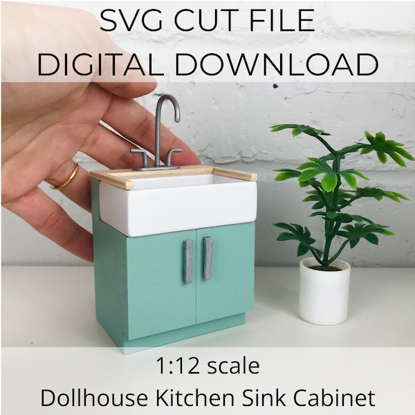 SVG file for 1:12 scale dollhouse miniature, dollhouse kitchen sink, 1/12 scale miniature kitchen sink, SVG cut for Cricut or laser cutter