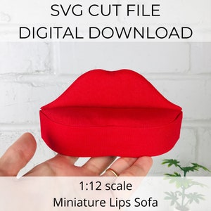 SVG file for 1:12 scale dollhouse miniature 70&#39;s style modern Lips Sofa, 1/12 scale miniature sofa couch seating, SVG cut for Cricut Maker