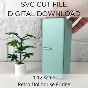 SVG-Datei für Puppenhaus-Miniatur im Maßstab 1:12, Retro-Puppenhaus-Kühlschrank, Miniatur-Kühlschrank im Maßstab 1:12, SVG-Schnitt für Cricut Maker oder Lasercutter
