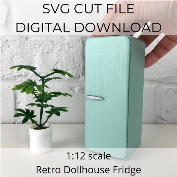SVG file for 1:12 scale dollhouse miniature, retro dollhouse fridge, 1/12 scale miniature fridge, SVG cut for Cricut Maker or laser cutter
