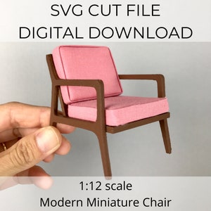 SVG-Datei für moderne Puppenhausminiatur im Maßstab 1:12, Stuhl im Maßstab 1:12, SVG-Schnitt für Cricut Maker oder Lasercutter