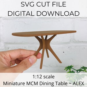 SVG-Datei für 1:12 Maßstab Puppenhaus-Miniatur, Mid-Century Puppenhaus-Miniatur Alex Esstisch, Miniatur 1/12, SVG für Cricut Maker