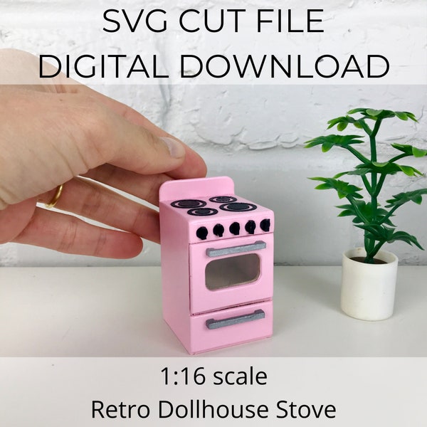 SVG file for 1:16 scale dollhouse miniature, retro dollhouse stove, 1/16 scale miniature stove, SVG cut for Cricut Maker or laser cutter
