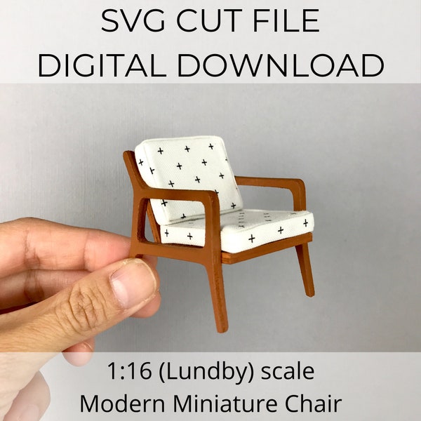 SVG file for 1:16 scale dollhouse miniature, modern dollhouse chair, 1/16 scale miniature chair, SVG cut for Cricut Maker or laser cutter