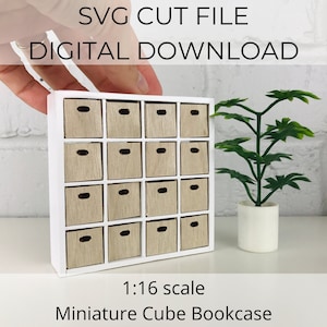 SVG file for 1:16 scale dollhouse miniature cube bookcase shelves, 1/16 scale miniature, SVG cut for Cricut Maker