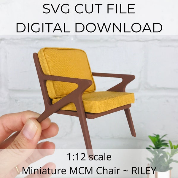 SVG file for 1:12 scale dollhouse miniature, modern dollhouse chair, 1/12 scale miniature chair, SVG cut for Cricut Maker or laser cutter