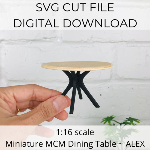 SVG file for 1:16 scale dollhouse miniature, mid-century dollhouse miniature Alex Dining Table, 1/16 scale miniature, SVG for Cricut Maker