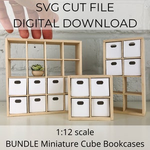 SVG file for 1:12 scale dollhouse miniature cube bookcase shelves BUNDLE, 1/12 scale miniature, SVG cut for Cricut Maker