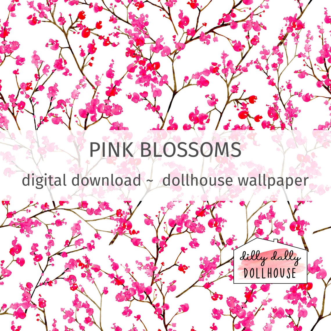 Dollhouse Wallpaper PDF Download Printable Watercolor Floral - Etsy