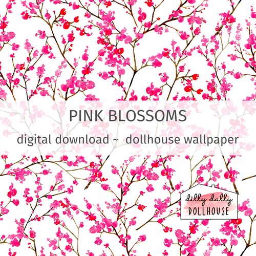 Dollhouse Wallpaper PDF Download Printable Watercolor Floral - Etsy