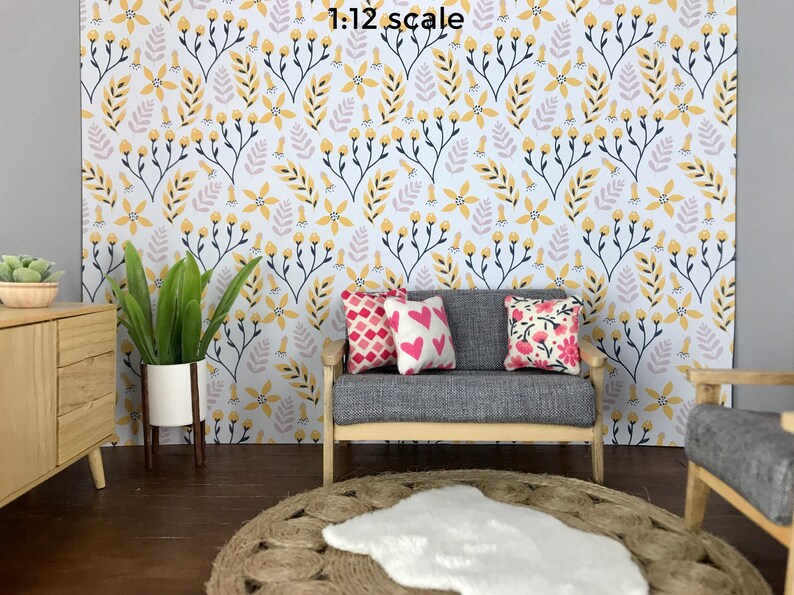 Dollhouse Wallpaper PDF Download Modern Botanical Floral Etsy