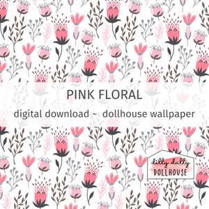 Dollhouse wallpaper PDF download, modern botanical floral dollhouse wallpaper