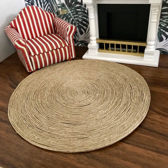 Dollhouse Round Jute Rug 6 Inch Miniature Hemp Bohemian Boho Modern Simple Minimalist Textured