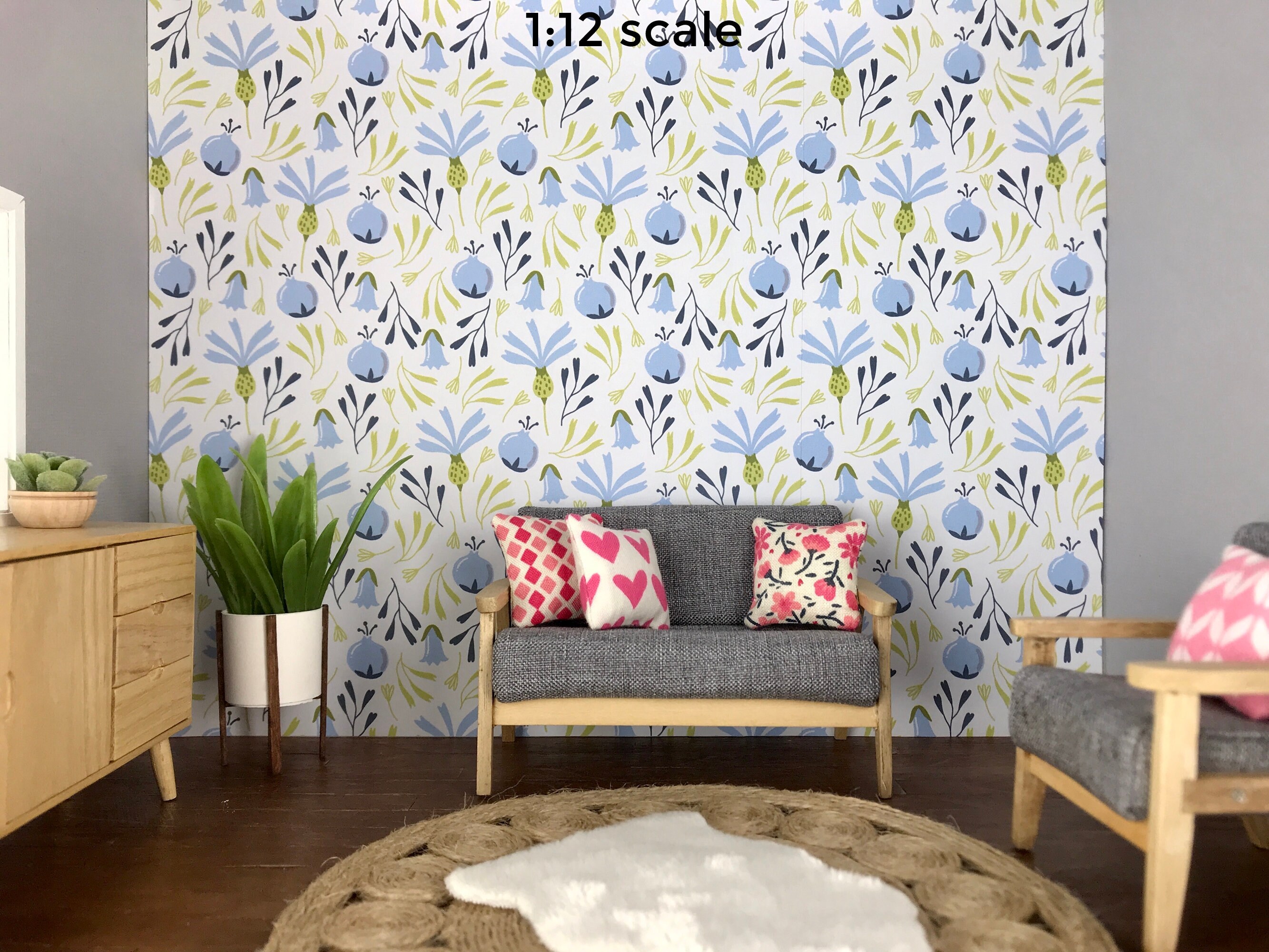 Dollhouse Wallpaper PDF Download Modern Botanical Floral Etsy