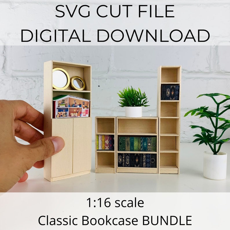 SVG file for 1:16 scale dollhouse miniature Classic Bookcase image 1