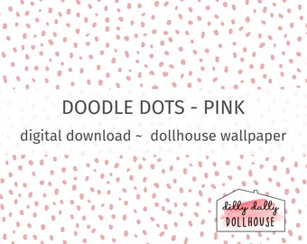 Dollhouse wallpaper PDF download printable, modern Scandinavian Doodle Dots dollhouse miniature wallpaper