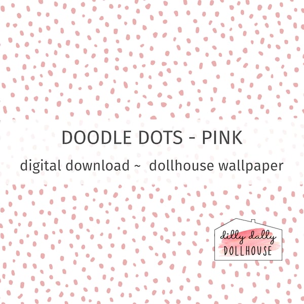 Dollhouse wallpaper PDF download printable, modern Scandinavian Doodle Dots dollhouse miniature wallpaper