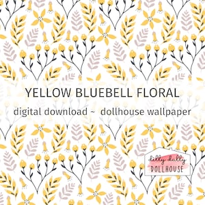 Dollhouse wallpaper PDF download, modern botanical floral dollhouse wallpaper