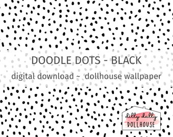 Dollhouse wallpaper PDF download printable, modern Scandinavian Doodle Dots dollhouse miniature wallpaper