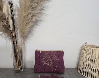 Toilettas met dubbele zorg katoen mauve à pois dorés et ses 6 lingettes assorti