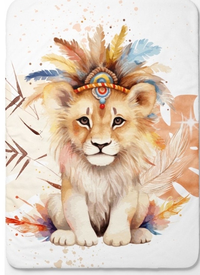Couverture à carreaux personnalisée bébé lion, lion indien, renards lion indien/terracot