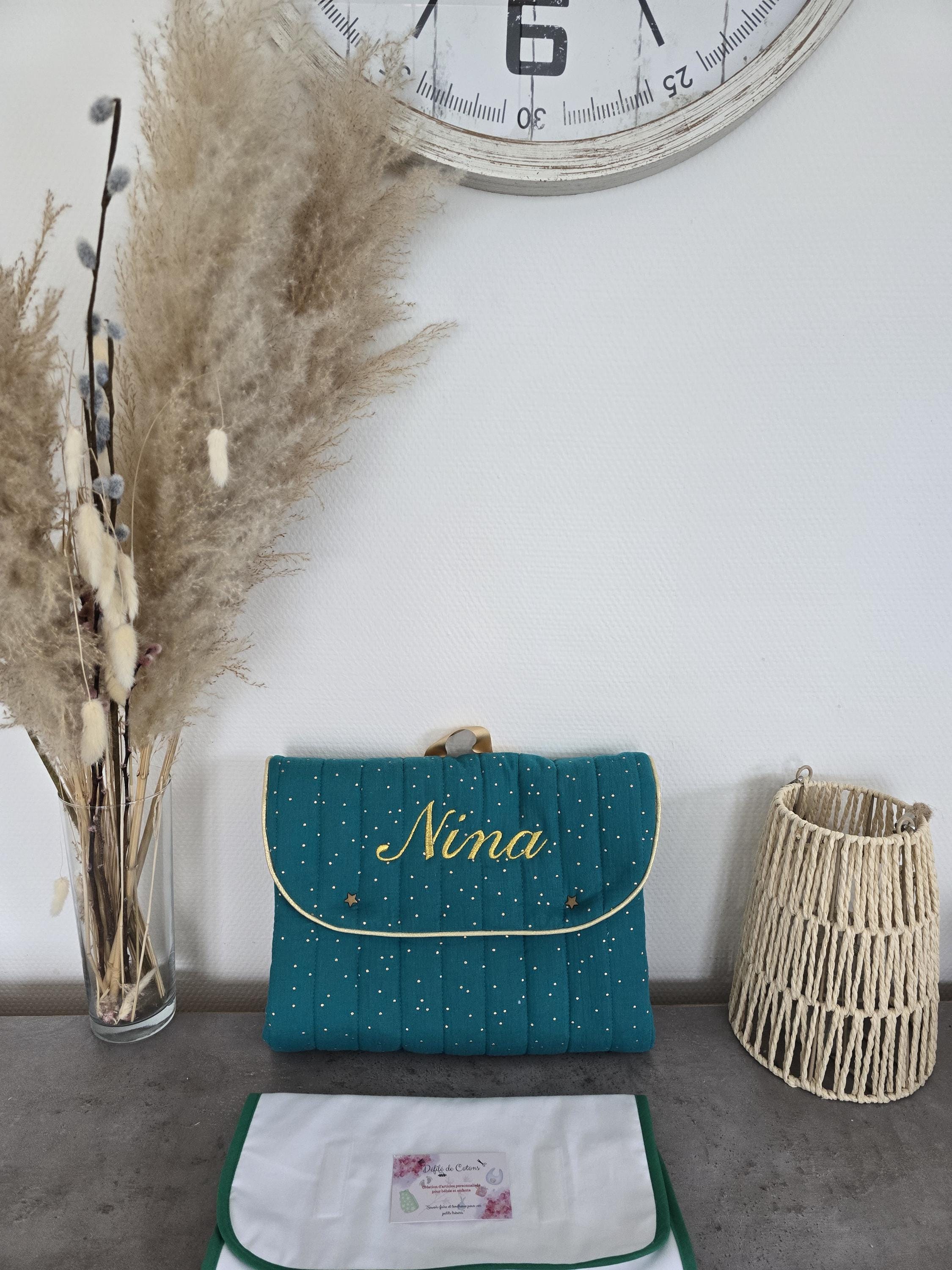 Grand sac à langer Basile - Couleur Bleu paon - Coton bio