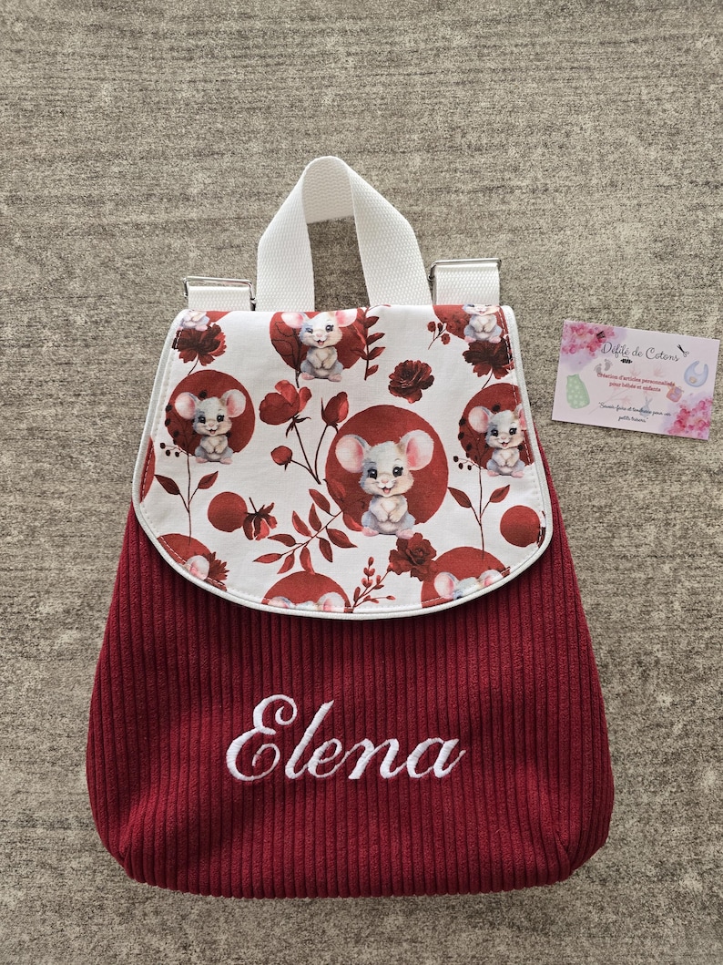 Sac à dos enfant maternelle tissus fleurs ou animaux avec sangles réglables personnalisées imagen 19