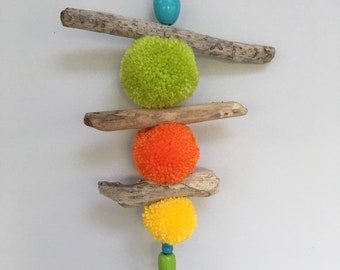 Driftwood pompom wall hanging