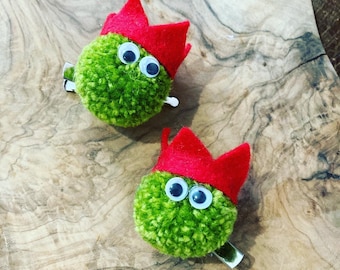 Christmas sprout hair clips hair slides festive hair accessories