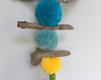 Pompom driftwood wall hanging , nautical wall decorations