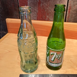 Rare Collectible Vintage 1956 Coca Cola 6oz. Soda Bottle and 1946 7UP 7oz. Soda Bottle