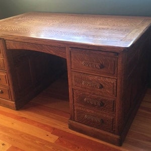 Antique Executive Turn of the Century Two Sided Pedestal Oak Partners Desk - Provide Zip Code for shipping quote
