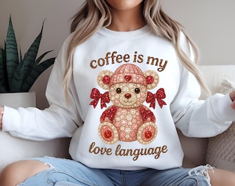 Coffee Is My Love Language Png, Faux Gemstone Valentine's Day Teddy Bear Sublimation Design, Jewel Coquette Digital Download