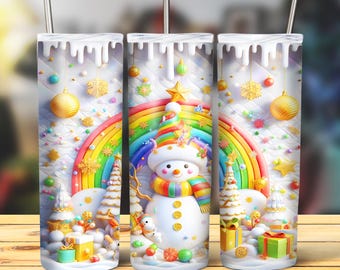 Paquete de Navidad 3D Envoltura de vaso, Paquete de sublimación delgada de 20 oz Vaso Png, Paquete de diseño de vaso 3D de Navidad Muñeco de nieve Descarga digital