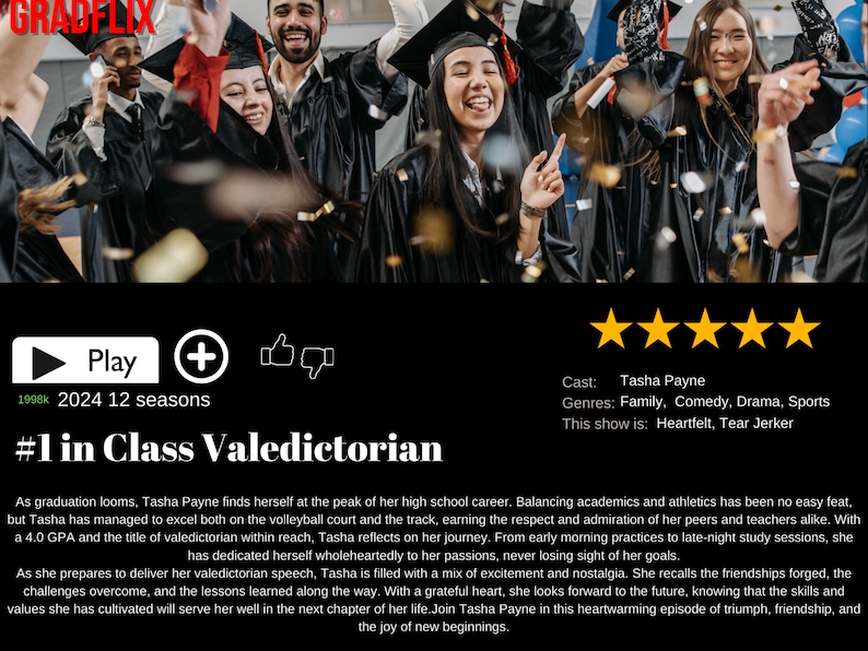 Netflix Grad Posters Gradflix Graduation Canva Editable Template, Gradflix Movie Photo ...