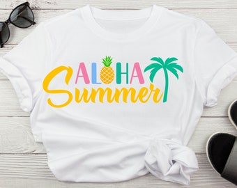 Aloha Summer Svg, Summer Svg, Summer Palm Tree Sublimation Png, Pineapple Svg For Summer, Aloha Summer Cut File For Cricut and Silhouette