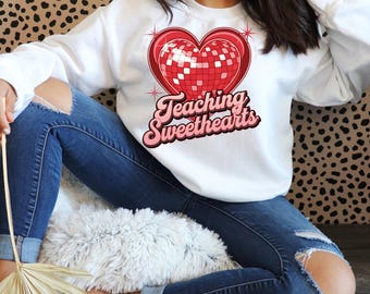 Teacher Disco Valentines Day Heart Png, Teaching Sweethearts Png For Sublimation, Teacher Gifts Png, Retro Teaching Sweethearts Brushstroke