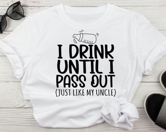 Warnung, ich trinke, bis ich genau wie mein Onkel ohnmächtig werde Lustige Baby-Svg für Shirt, Baby-Flasche-Svg, Baby-Lätzchen-lustige-Svg, für Neugeborene Shirts