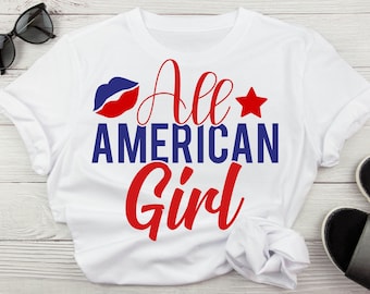 All American Girl Svg, 4th of July PNG, Memorial Day PNG, Celebrate America, Happy Birthday USA, 'Merica Svg, Lips Png