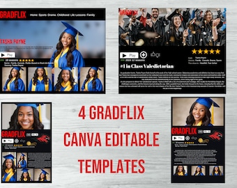 Gradflix Graduation Canva Editable Template, Gradflix Movie Photo Collage, Gradflix Canva DIY Movie Poster Canva Pro Editable Template