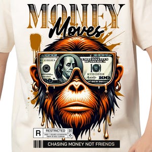 Money Moves Dripping Gold Gorilla, Graffiti Cartoon, Gangsta Themed T Shirt Design, Streetwear For Men Png, Money Talks Hip Hop Png, Hip Hop