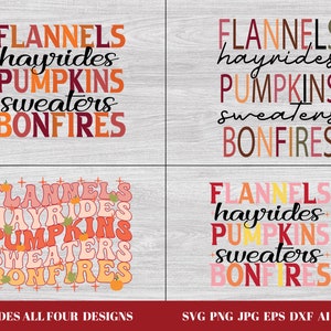 Flannels Hayrides Pumpkins Sweaters Bonfires Autumn Sublimation Png, Fall Inspired Svg, October November Thanksgiving Svg Png Jpg Pdf