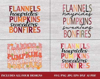 Flannels Hayrides Pumpkins Sweaters Bonfires Autumn Sublimation Png, Fall Inspired Svg, October November Thanksgiving Svg Png Jpg Pdf