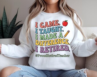Retired Teacher PNG | Funny Teacher Retirement Quote | Pastel Rainbow Apple & Pencil Design | Proud Retired Teacher Shirt Sublimation