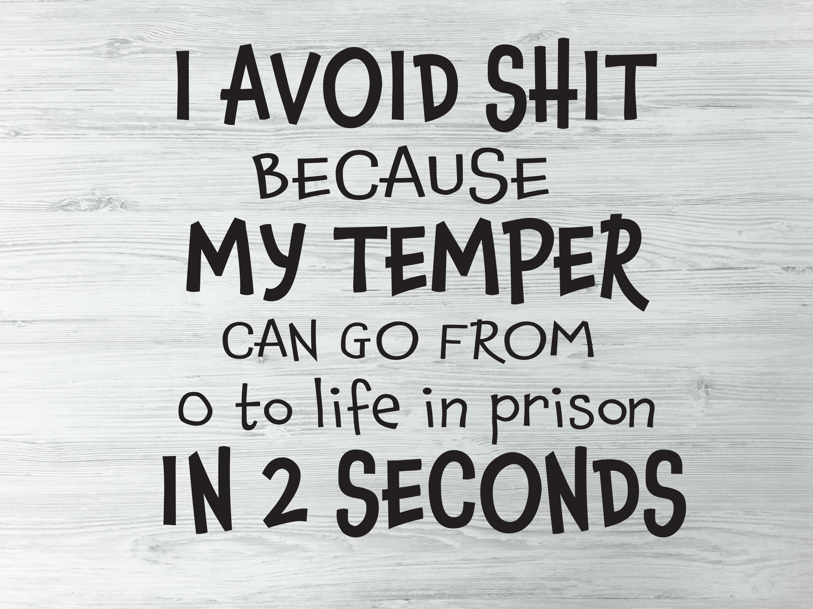 I Avoid Shit Because My Temper Can Go From To Life In Prison In Seconds  Funny Quotes SVG, Funny Sayings SVG, Sarcastic Quotes SVG