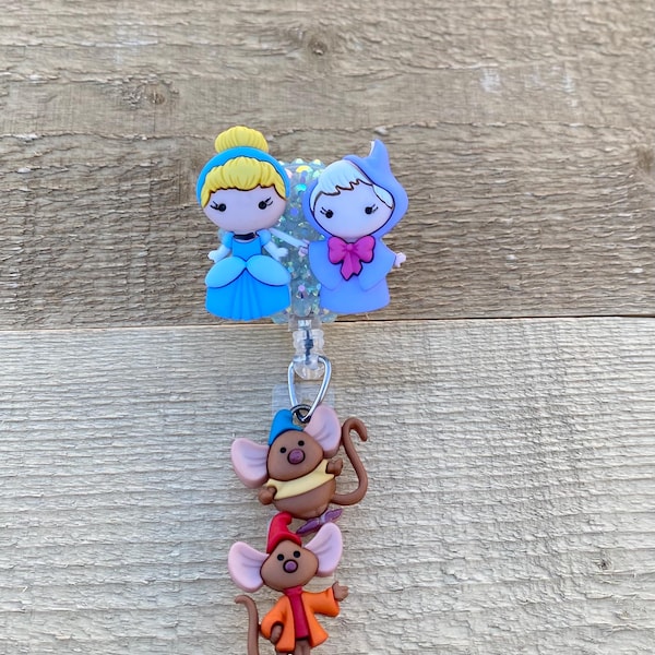 Princess Badge Reel with Rhinestones - Retractable Alligator Clip ID Holder