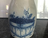 Salmon Falls Stoneware 1994, Dover, N.H. crock, utensil holder, vase with Pint of Blueberries in Cobalt Blue, 6 1 2 quot tall x 5 quot wide, pretty