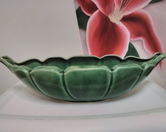 Lovely green pottery jardiniere, flower box, center piece, fruit bowl, marked Stanford Sebring, O.  Excellent vintage condition, 16" x 6 x 4